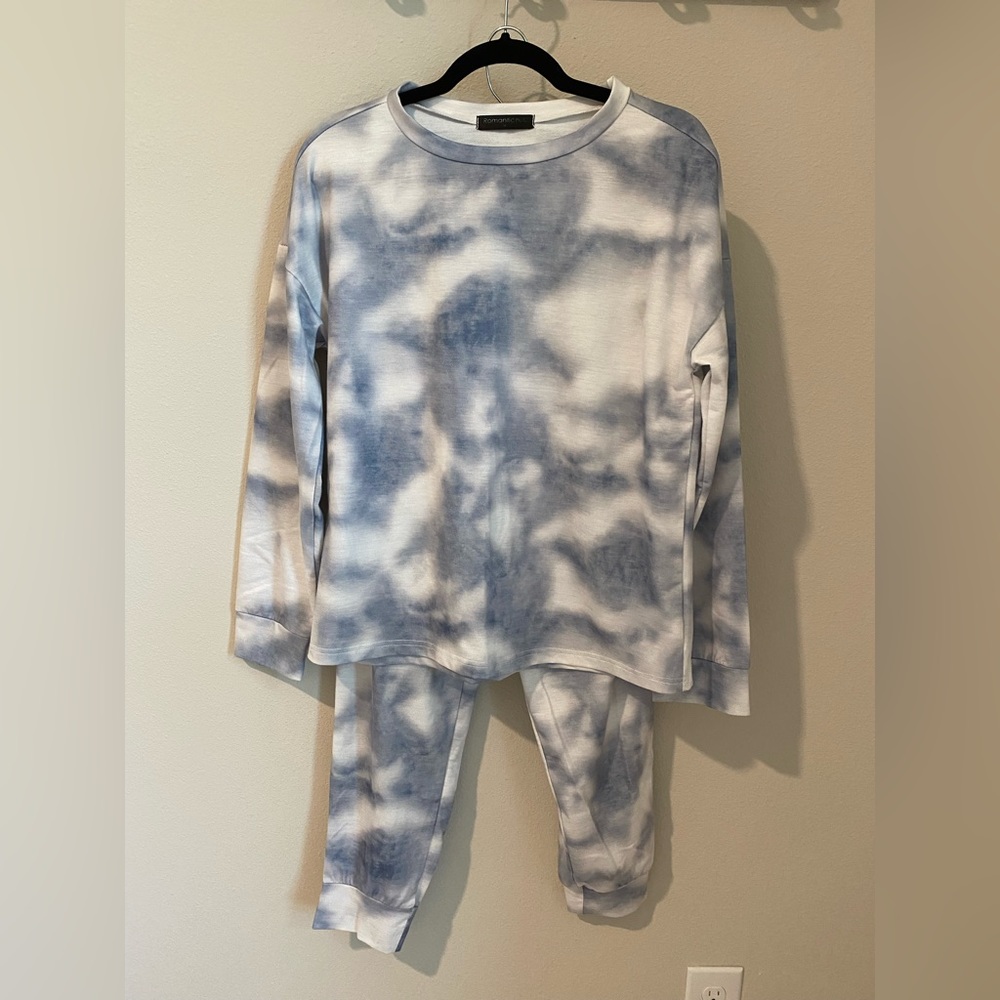 Romantichub Blue Tie Dye Lightweight Jogger Sweatshirt Athleasure  PJ/Lounge Set